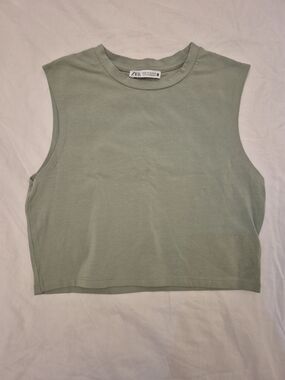 ZARA Light Sage Green Cropped Sleeveless Tank